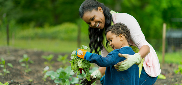 Mother and Son gardening