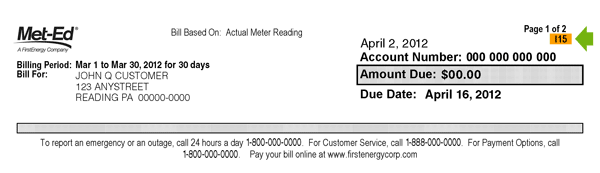 Met-Ed Meter Reading Cycle Bill Location