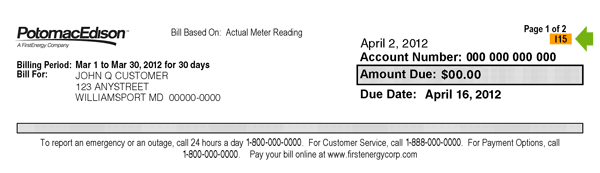 Potomac Edison Meter Reading Cycle Bill Location