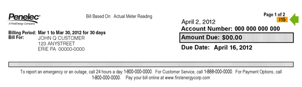 Penelec Meter Reading Cycle Bill Location