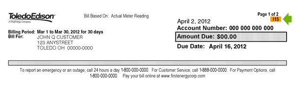 Toledo Edison Meter Reading Cycle Bill Location