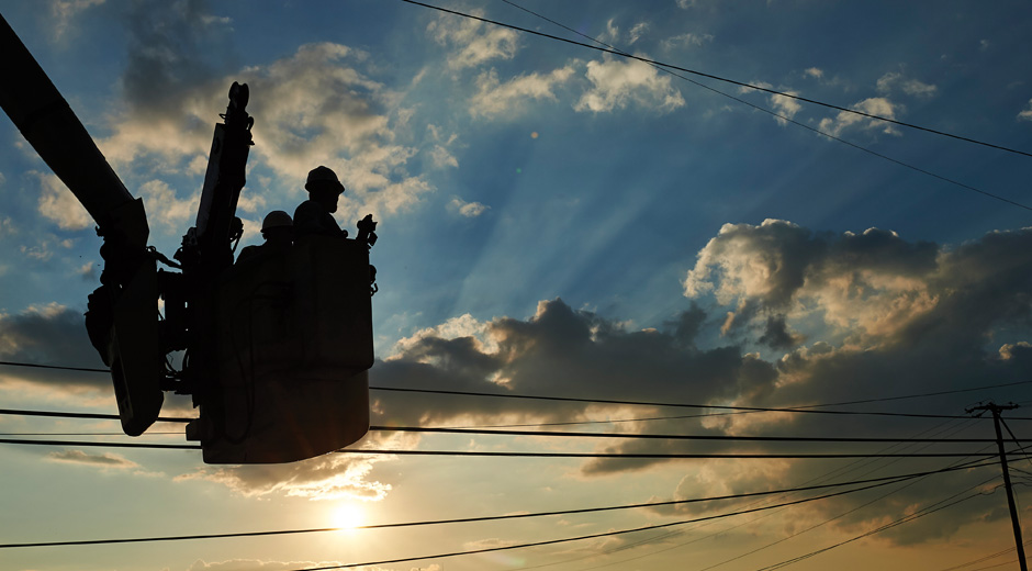 Lineman in bucket truck