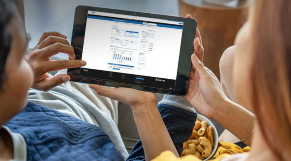 Couple looking at tablet