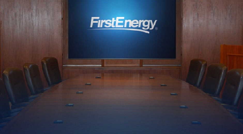 FirstEnergy logo on boardroom screen